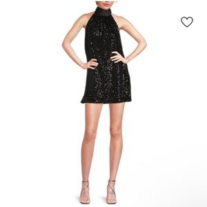 NWT Ramy Brook Black Sequin Halter Dress
